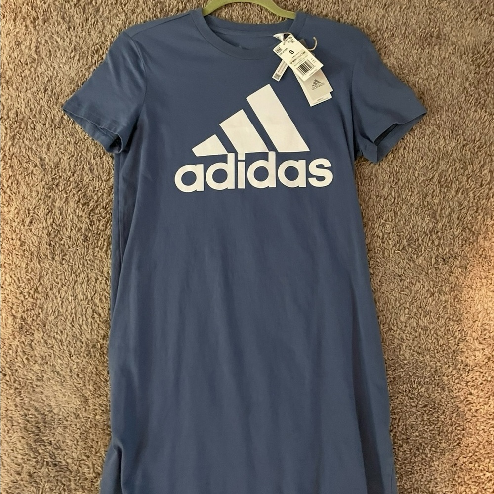 Adidas Classic Blue Tee with White Accents T-Shirt Dress